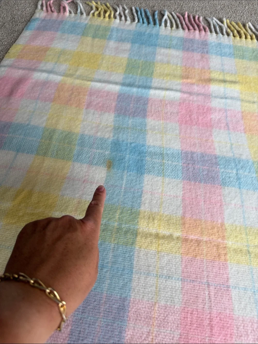 Vintage Tennessee Woolen Mills Blanket WPL 6280 Pastel Plaid Acrylic Fringe